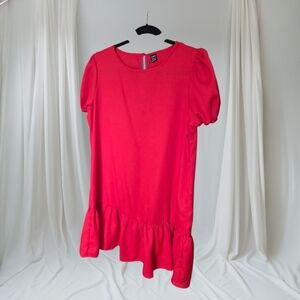 SHEIN Red‎ Puff Sleeve Ruffle Hem Dress